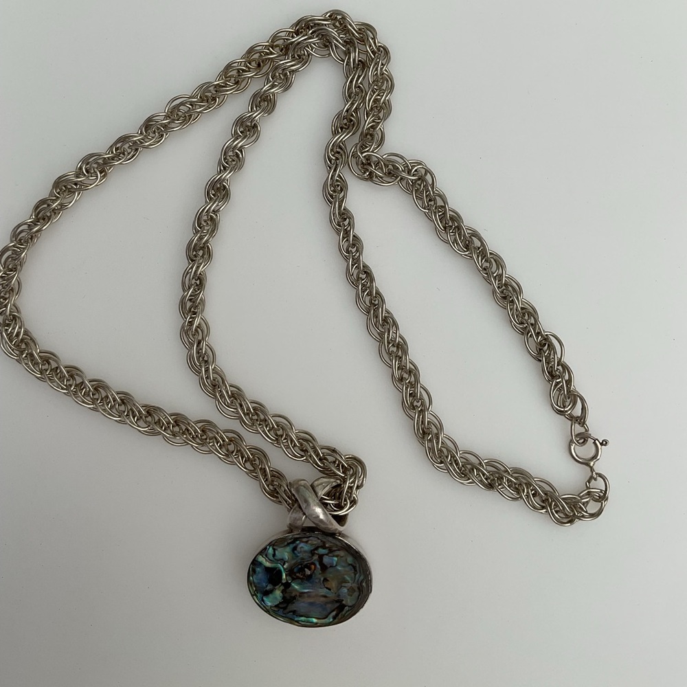 Sterling Silver Abalone Oval Pendant Necklace - Picture 3 of 8